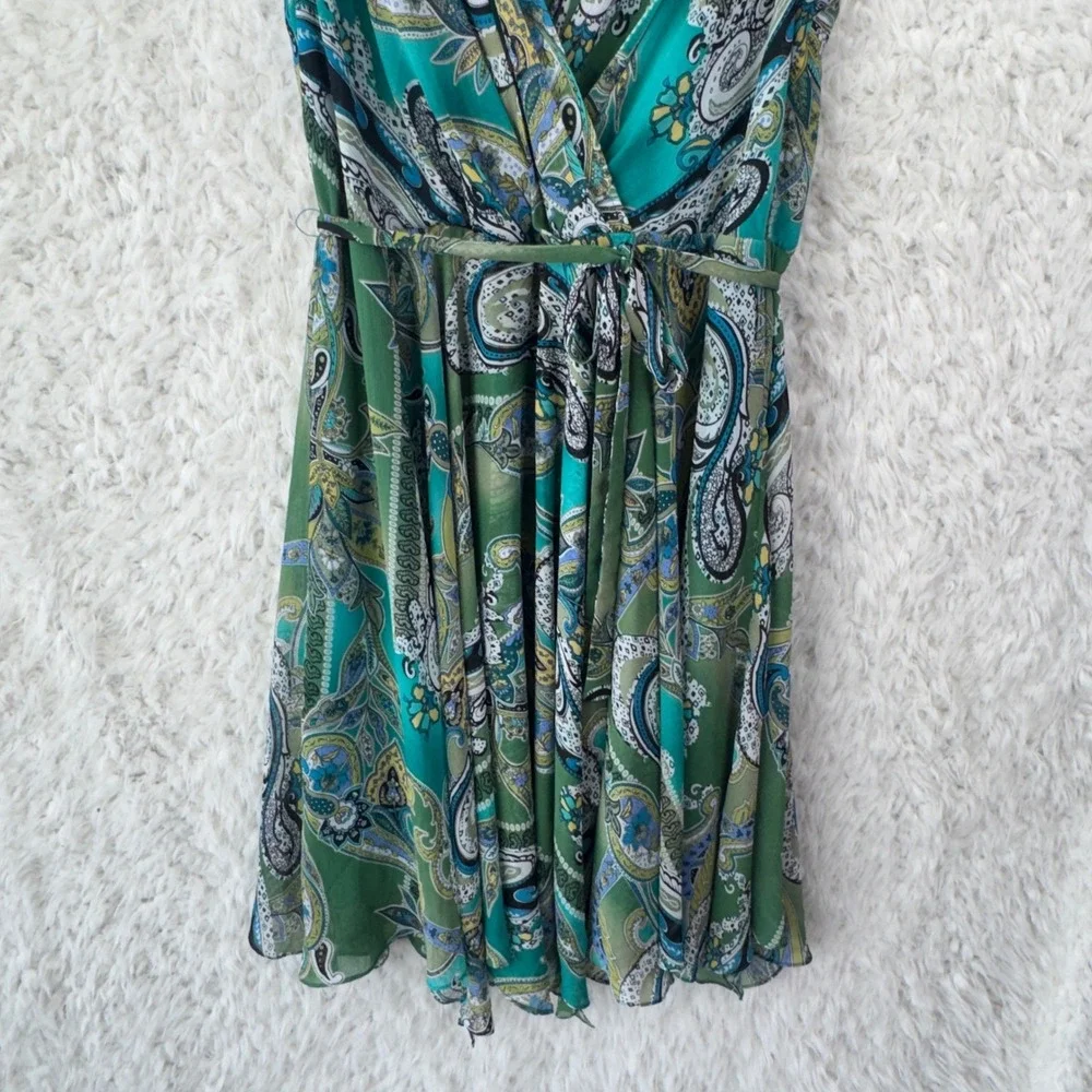 Jones New York‎ Paisley Faux Wrap Dress 14W Green Blue Boho Sleeveless Midi